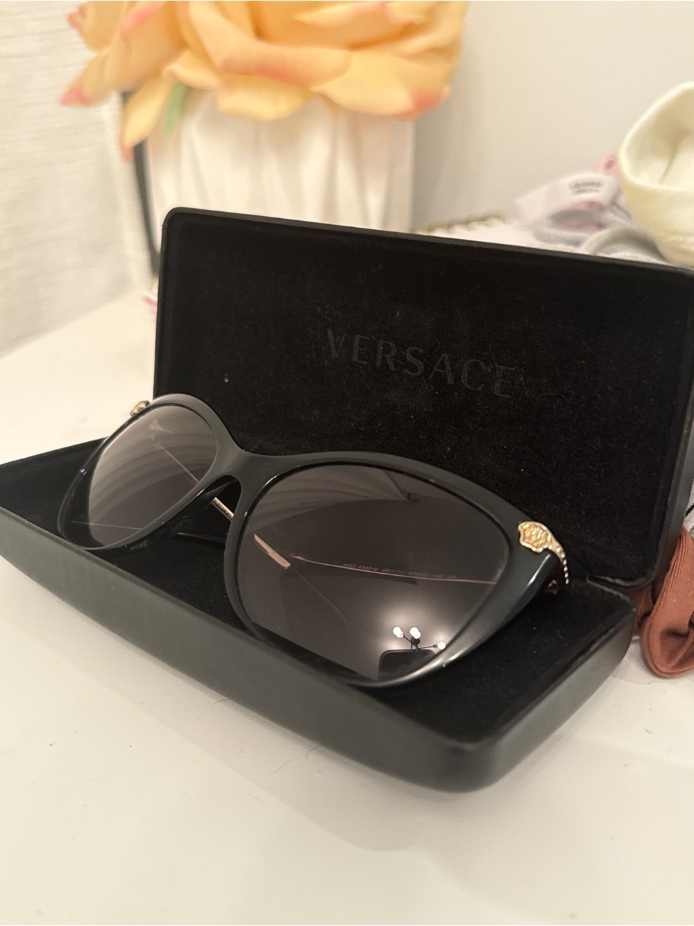 Versace Black Sunglasses with Gold Medusa Accent
